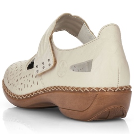 Zapatos de cuero para mujeres con velcro beige rieker 41399-14 14