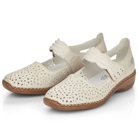 Zapatos de cuero para mujeres con velcro beige rieker 41399-14 3