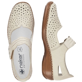 Zapatos de cuero para mujeres con velcro beige rieker 41399-14 5