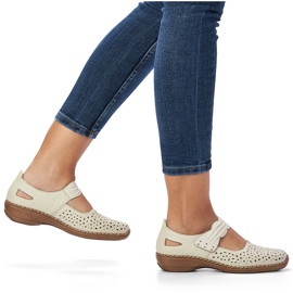 Zapatos de cuero para mujeres con velcro beige rieker 41399-14 4
