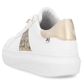 Zapatillas de deporte de cuero para mujeres en la plataforma White Rieker 1202-82 blanco 14