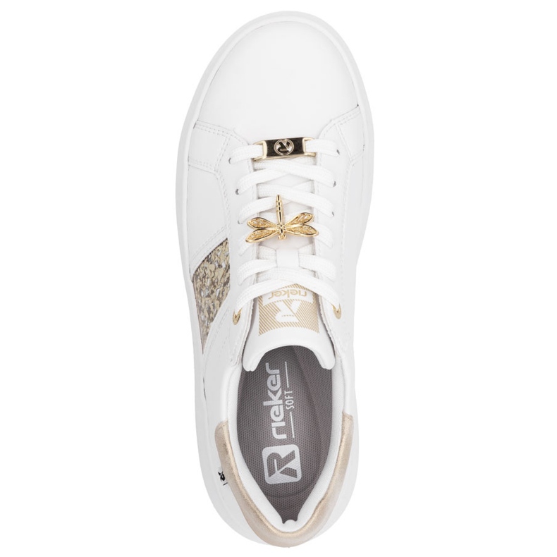 Zapatillas de deporte de cuero para mujeres en la plataforma White Rieker 1202-82 blanco 1