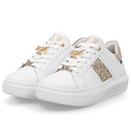Zapatillas de deporte de cuero para mujeres en la plataforma White Rieker 1202-82 blanco 3