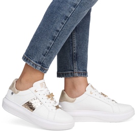 Zapatillas de deporte de cuero para mujeres en la plataforma White Rieker 1202-82 blanco 5