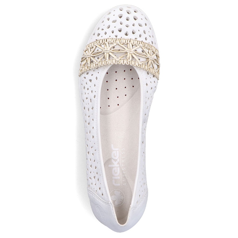 Ballerinas femeninas abiertas cómodas blancas rieker l3062-80 blanco 1
