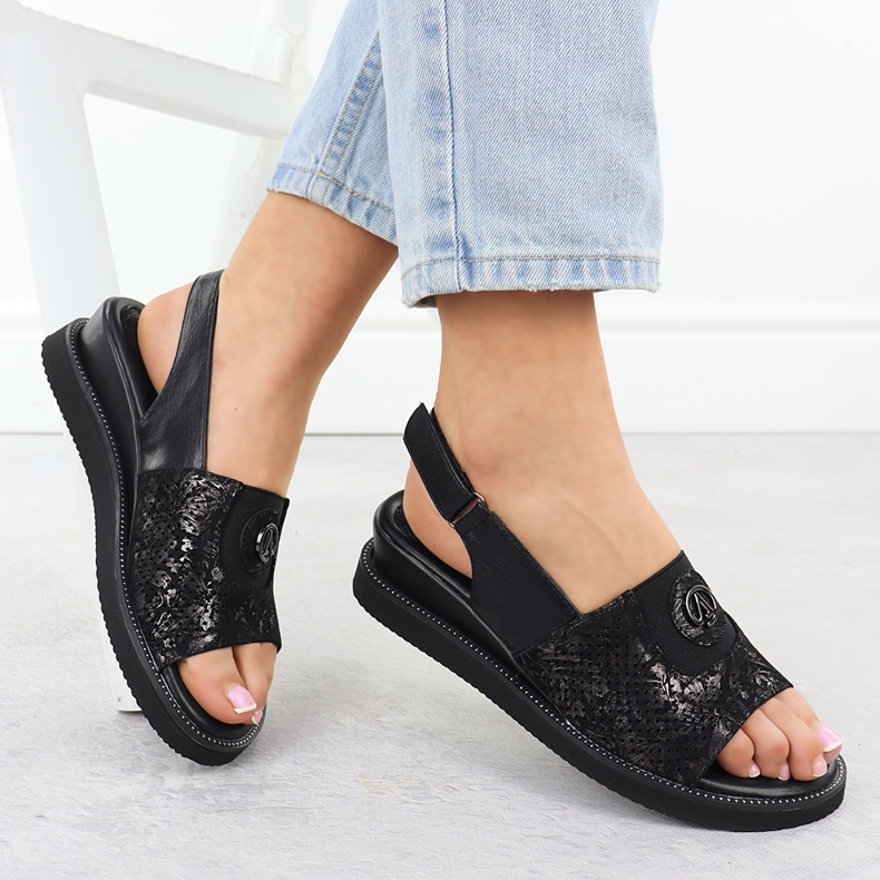 Sandalias de mujeres en una plataforma con Jezzi RMR2267-2 de goma de goma negro 1