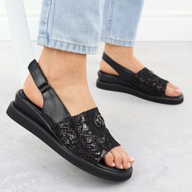 Sandalias de mujeres en una plataforma con Jezzi RMR2267-2 de goma de goma negro 2