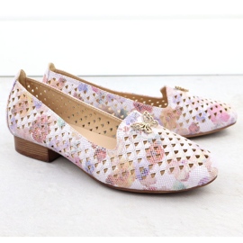 Zapatos para mujeres de tacón bajo con flores M. Daszyński SA222-3 multicolor 7