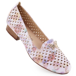 Zapatos para mujeres de tacón bajo con flores M. Daszyński SA222-3 multicolor 4