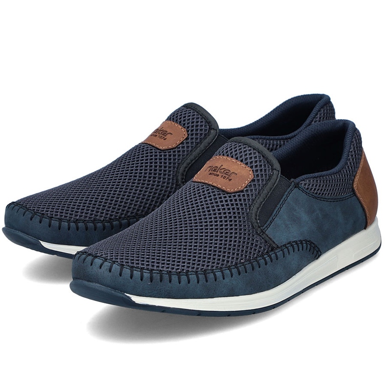 Zapatos para hombres cómodos mocasines azul marino Rieker 11954-14 2
