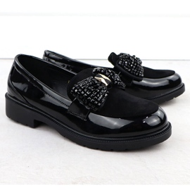 Moccasins zapatos para mujeres barnizados con un arco negro s.barski hy51-319 4