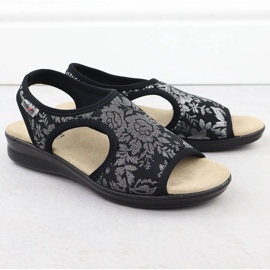 Sandalias para mujeres en una erupción flexible con flores negras Unisoft 7196 negro 3