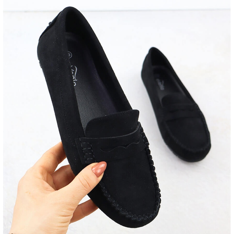 Evento Moccasins Women's Black Evalo 7673 Sabias de ante para mujeres negro 1