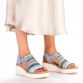 Rieker Sandalias para mujeres Inserto azul de cuero 3