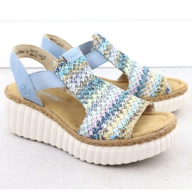 Rieker Sandalias para mujeres Inserto azul de cuero 9