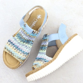 Rieker Sandalias para mujeres Inserto azul de cuero 10