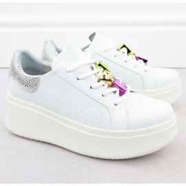 Zapatos de cuero en una suela perforada gruesa Filippo DP6793 blanco 3