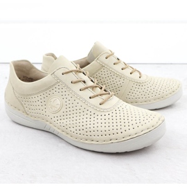 Zapatos de cuero para mujeres Beige perforados Rieker 52546-60 7