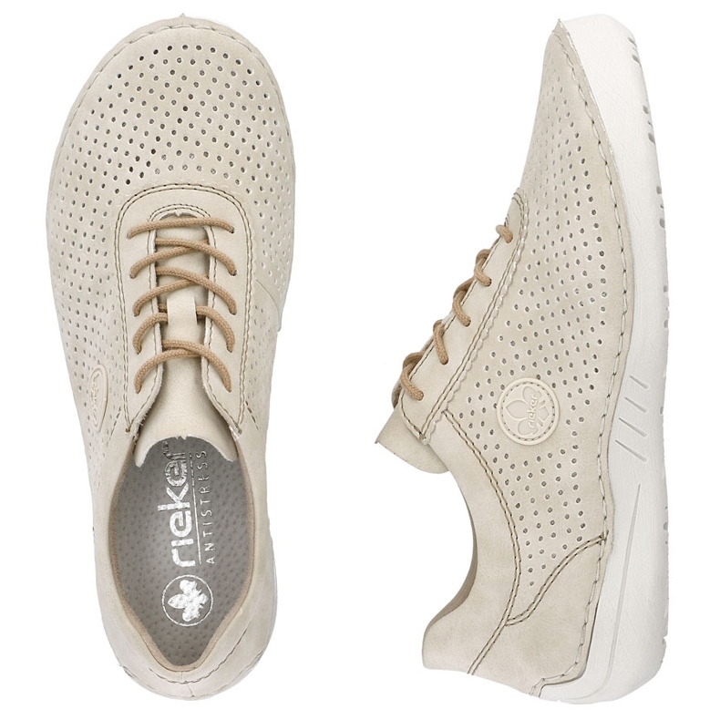 Zapatos de cuero para mujeres Beige perforados Rieker 52546-60 1 Zapatos de cuero para mujeres Beige perforados Rieker 52546-60 1