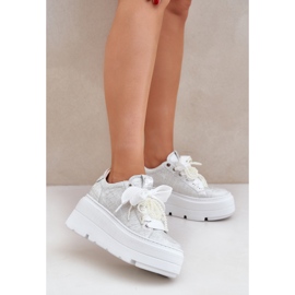 Zapatillas de deporte de cuero en la plataforma de plata Chebello 4658 2