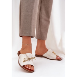 Chanclas de cuero plano elegante con un arco lewski 3572 zloty limpia dorado 2