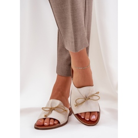 Chanclas de cuero plano elegante con un arco lewski 3572 zloty limpia dorado 5