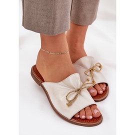 Chanclas de cuero plano elegante con un arco lewski 3572 zloty limpia dorado 6