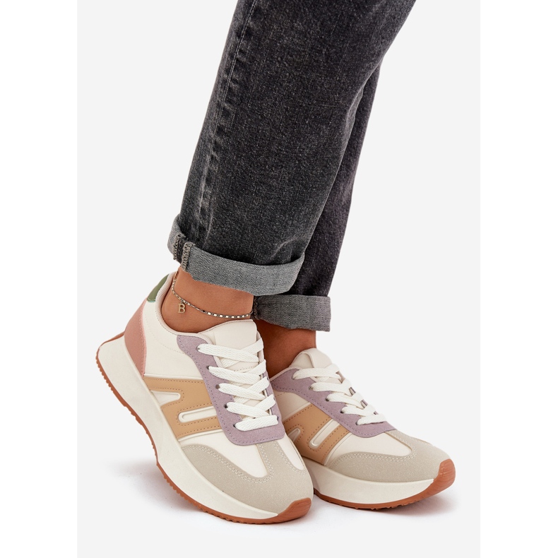 Zapatos deportivos femeninos en la plataforma multicolor beige 1