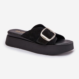 Flip fallas de gamuza para mujeres con una hebilla en la plataforma Zazoo 3019 negra negro 4