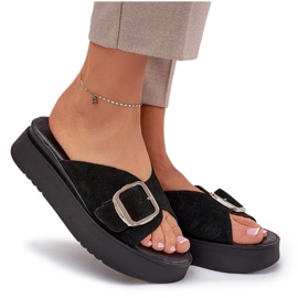 Flip fallas de gamuza para mujeres con una hebilla en la plataforma Zazoo 3019 negra negro 8