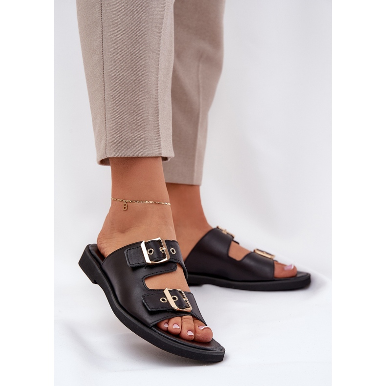 Chanclas planas de cuero con abrazaderas negras Zazoo 3020 negro 2