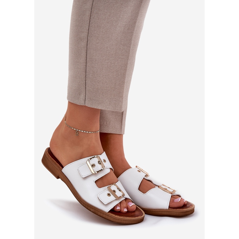 Chanclas planas de cuero con hebillas blancas Zazoo 3020 blanco 1