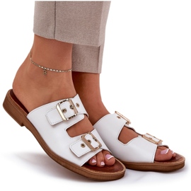 Chanclas planas de cuero con hebillas blancas Zazoo 3020 blanco 8