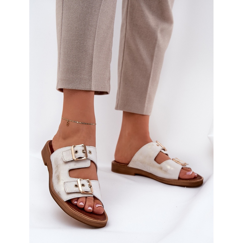 Chanclas planas de cuero con Zazoo 3020 Zloty Zloty limpia dorado 2