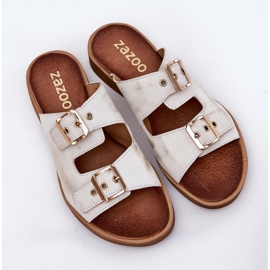 Chanclas planas de cuero con Zazoo 3020 Zloty Zloty limpia dorado 6