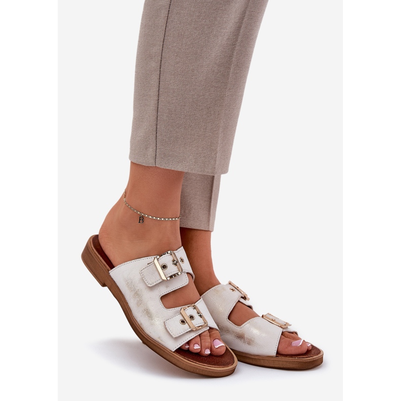 Chanclas planas de cuero con Zazoo 3020 Zloty Zloty limpia dorado 1