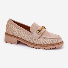 Mocasines de mujer con trenza y detalle dorado BEIGE 4