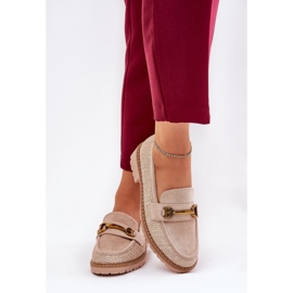Mocasines de mujer con trenza y detalle dorado BEIGE 3