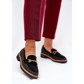 Mocasines para mujeres con trenza y detalle dorado negro 2