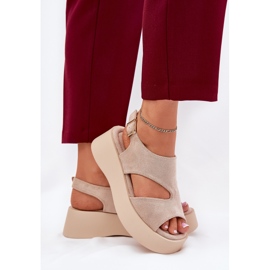 Sandalias de mujeres en la plataforma Eco Suede beige 3