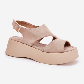 Sandalias de mujeres en la plataforma Eco Suede beige 4