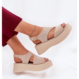 Sandalias de mujeres en la plataforma Eco Suede beige 5