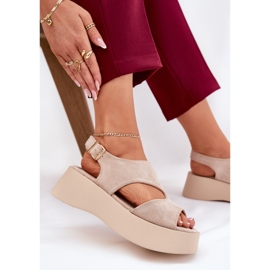 Sandalias de mujeres en la plataforma Eco Suede beige 6