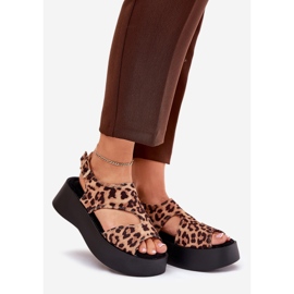 Sandalias para mujeres con estampado de leopardo en la plataforma Eco Suede Brown marrón 1
