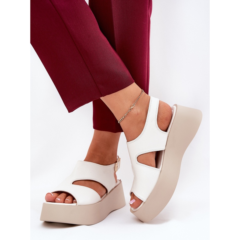 Sandalias para mujeres en la plataforma Eco White Leather blanco 2