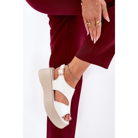 Sandalias para mujeres en la plataforma Eco White Leather blanco 3