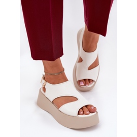 Sandalias para mujeres en la plataforma Eco White Leather blanco 5