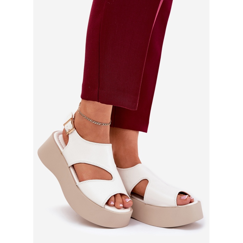 Sandalias para mujeres en la plataforma Eco White Leather blanco 1