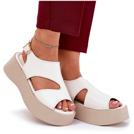 Sandalias para mujeres en la plataforma Eco White Leather blanco 7