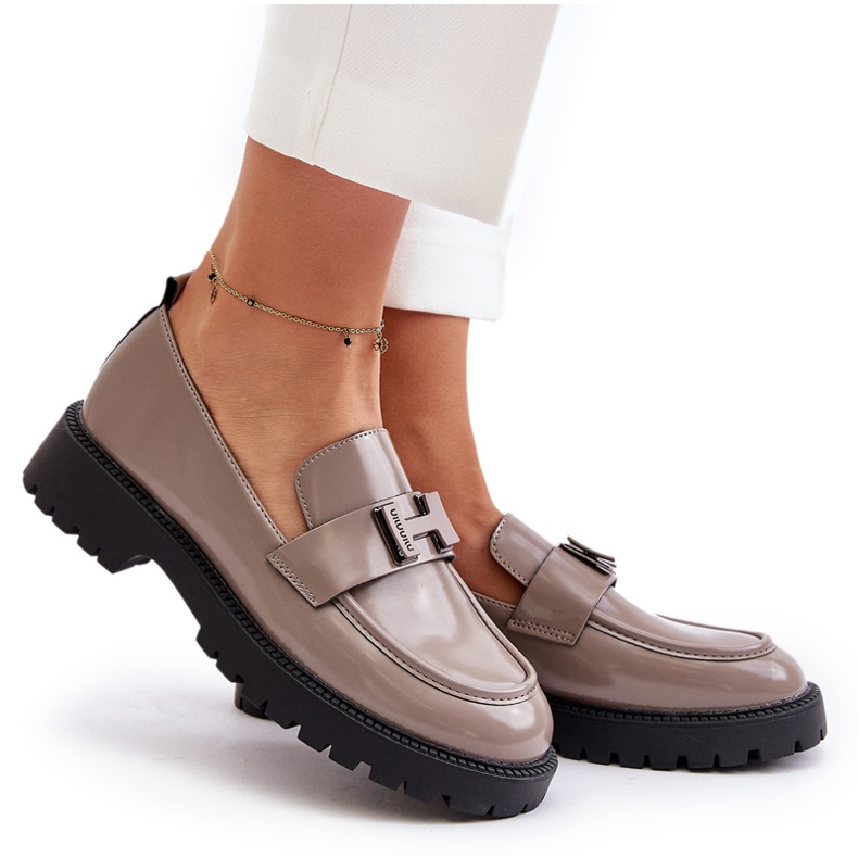 Vinceza Varnished Women's Loafers 62187 Beige-Gray 5